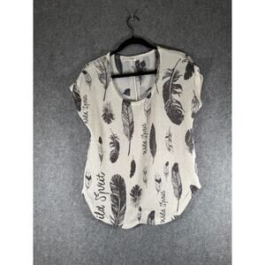 Blu Planet Top Women Medium Scoop Neck Short Sleeve Flex Blend Natural Minimalis